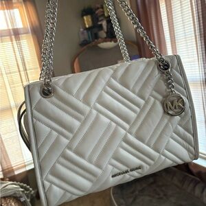 Michael Kors Cream Quilted Shoulder Bag with Silver Chain